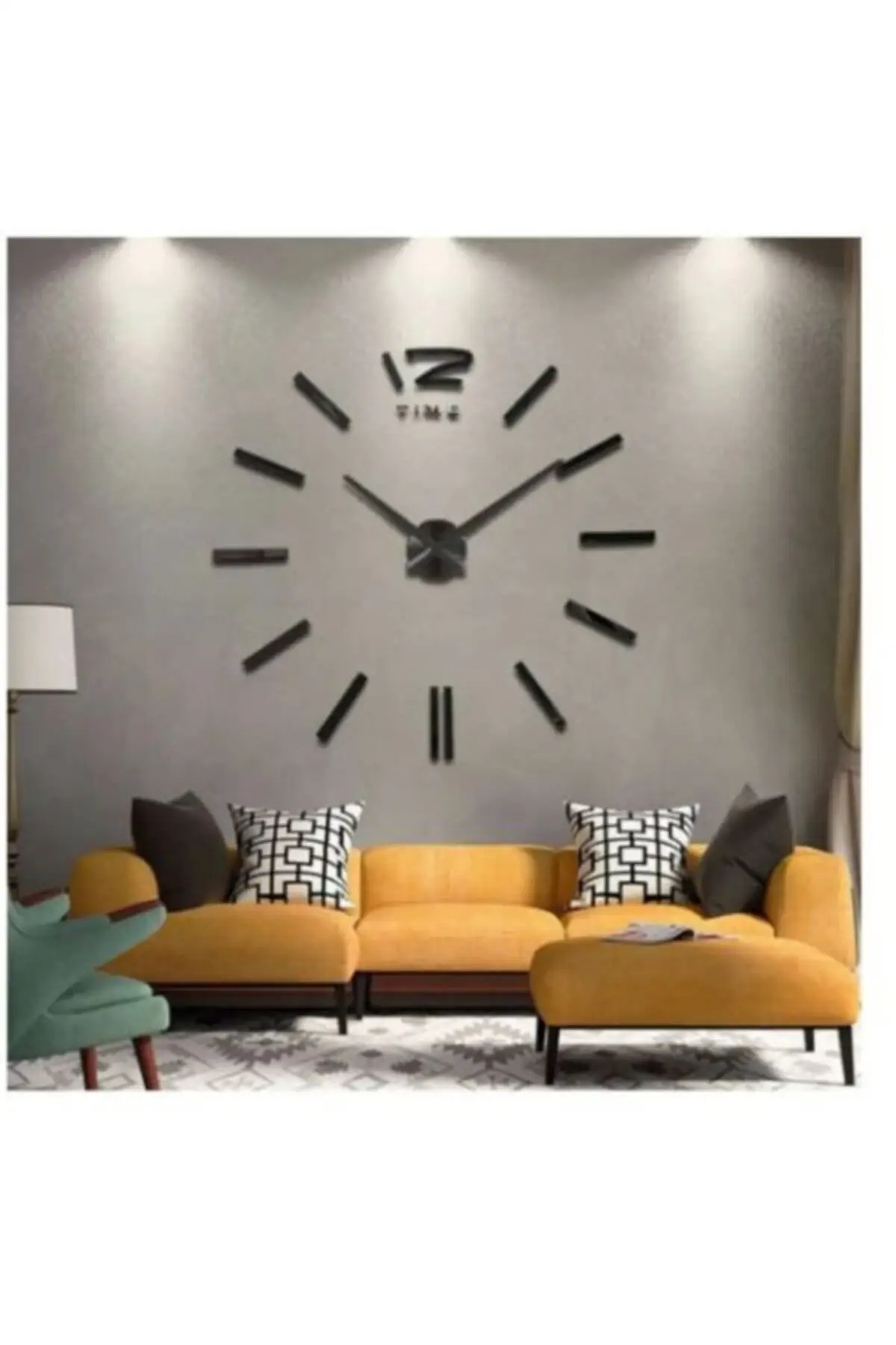 Uras 3d Black Big size Self Adhesive Wall Clock Wall Clock Creative Home Decor