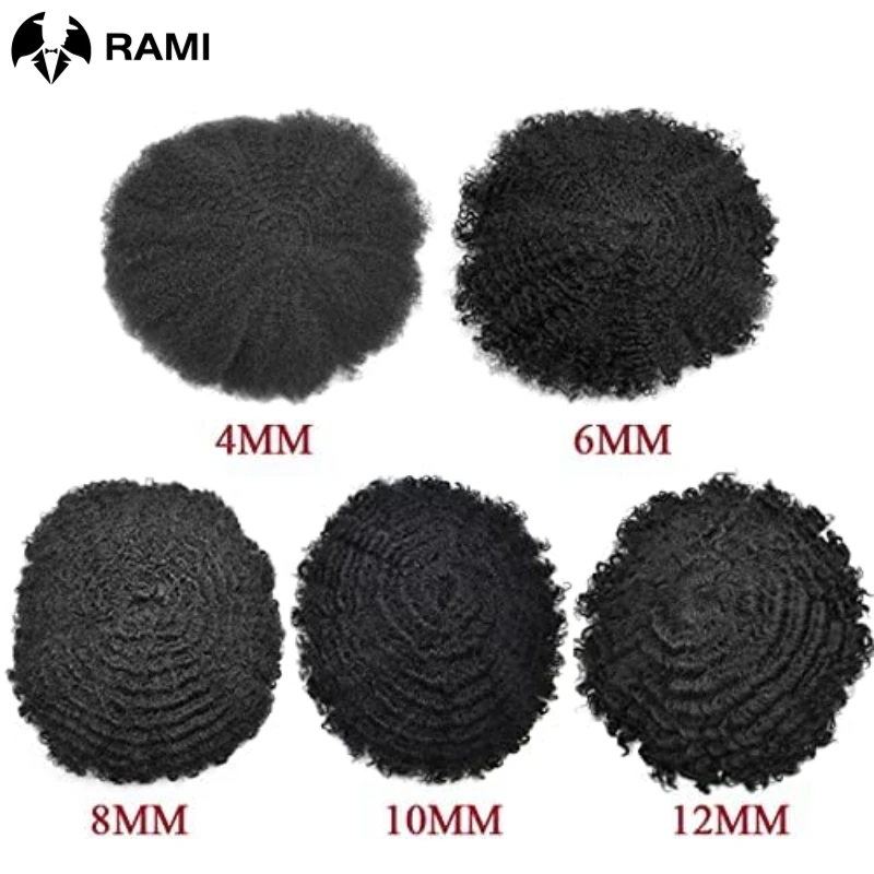 Toupet Full Lace pour homme, cheveux bouclés noirs, perruque de base en dentelle française, perruque afro respirante, unité de systèmes de cheveux humains, 4mm