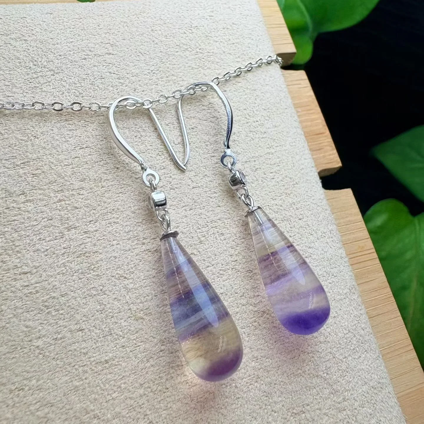 1 Pair Fengbaowu Natural Rainbow Fluorite Water Drop Earring 925 Sterling Silver Reiki Healing Stone Fashion Jewelry Gift