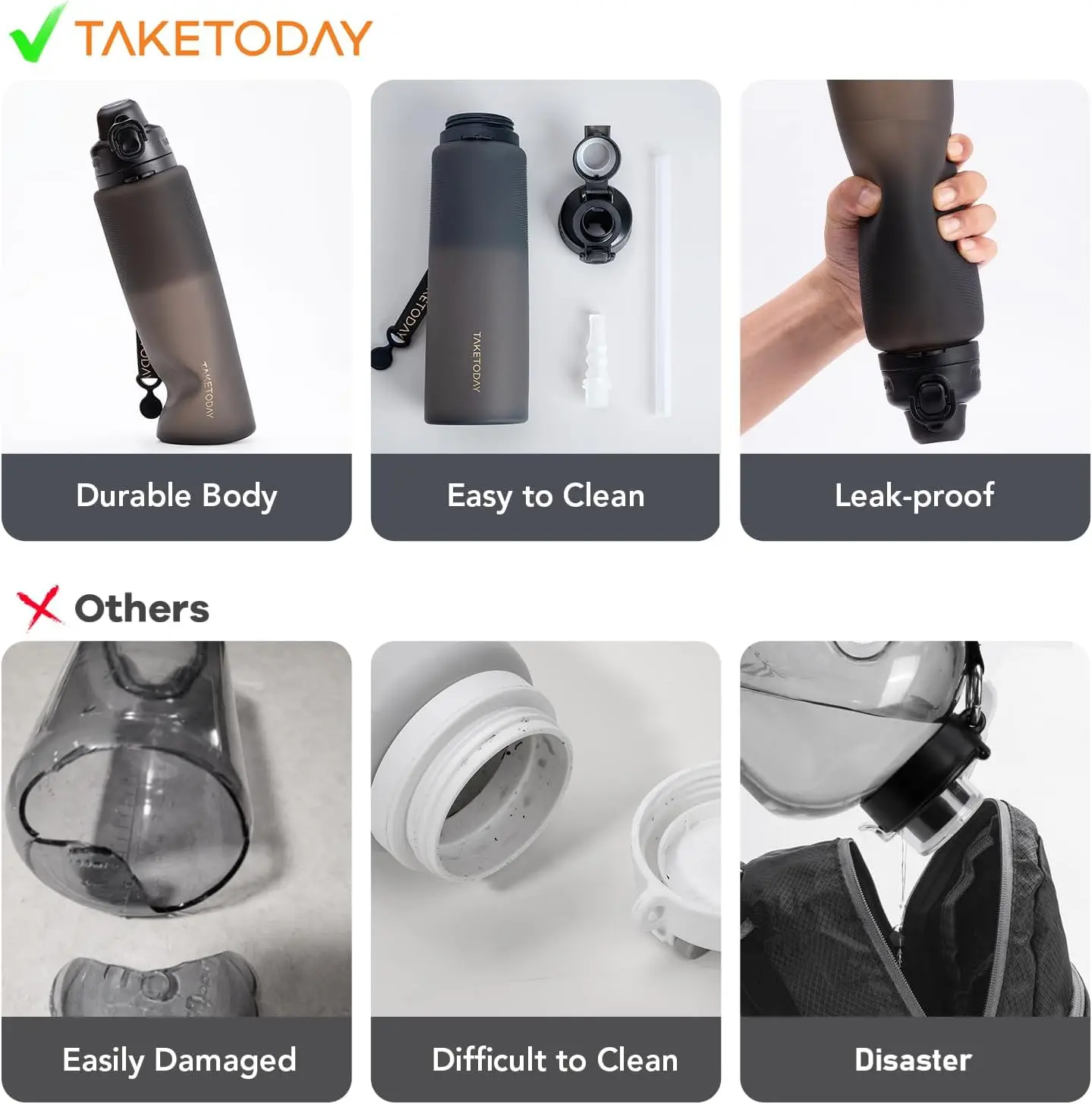 Faltbare 32-Unzen-Wasserflasche, BPA-freie Silikon-Reiseflasche, auslaufsicher für Wandern und Reisen