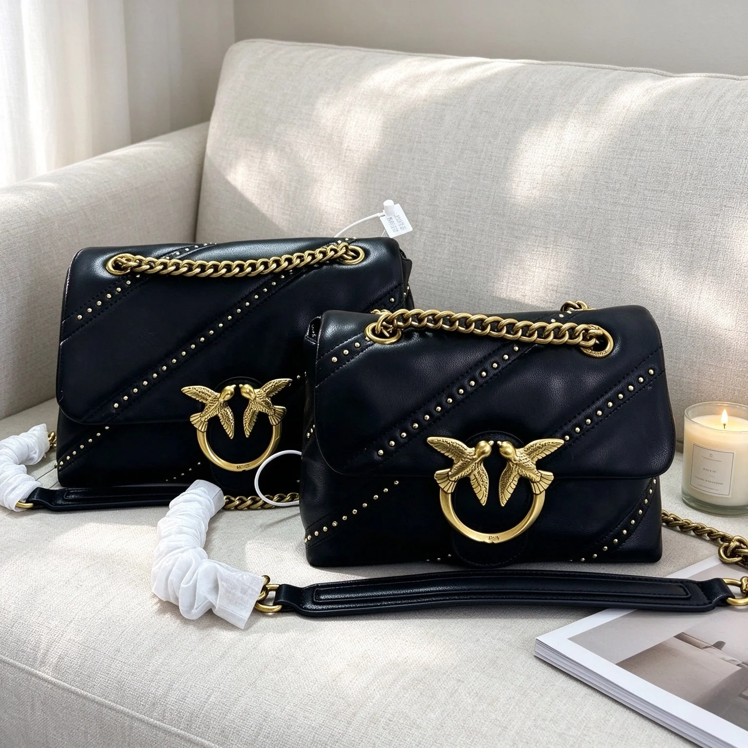 Luxury Genuine Leather Heart Embossed Chain Swallow Bag Dionysus Badge Rivet Underarm Shoulder Crossbody Handbags Women