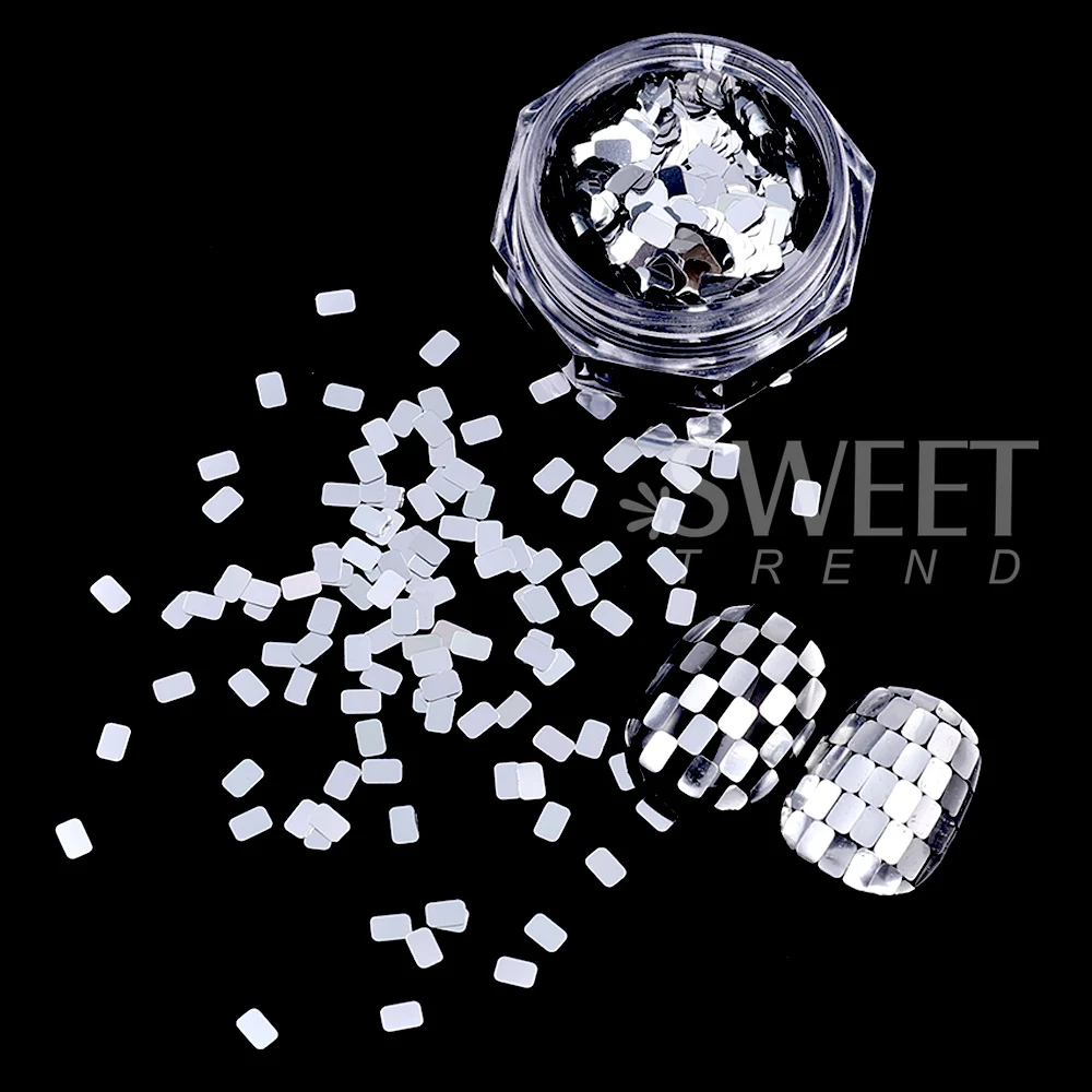 SWEET TREND-6 Boxes Laser Silver Square Nail Art Glitter Sequins Holographic Flakes Chessboard Plaid Decor Manicure DIY Sparkle