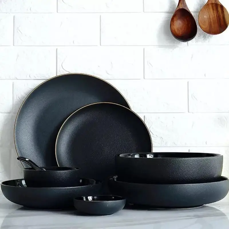 

Rigorous Black Dining Set 6-Piece Round Dinnerware Set, Black dining table set dinnerware set