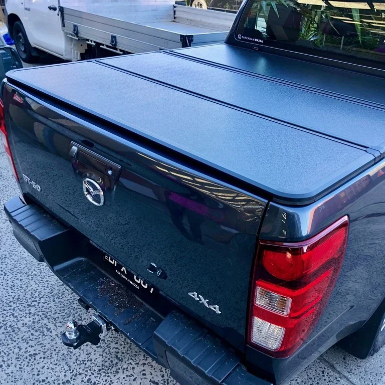 the best pickup truck tub covers for Mazda BT50 hot sale aluminum rear trunk cover tri-fold lid top canopy  bed protector