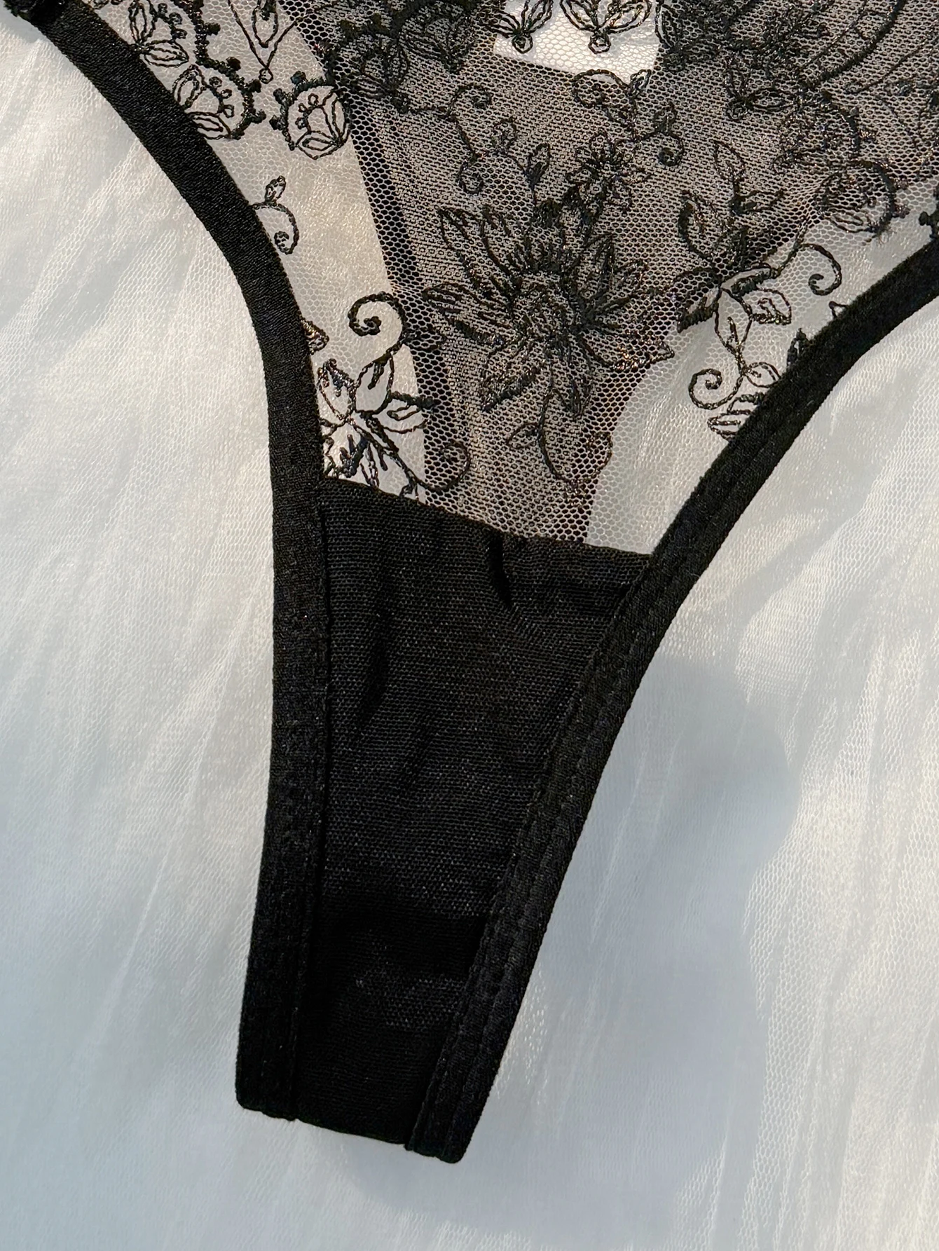 2-piece women's black comfortable lightweight bow semi transparent lingerie set ZA824057 - Image 6