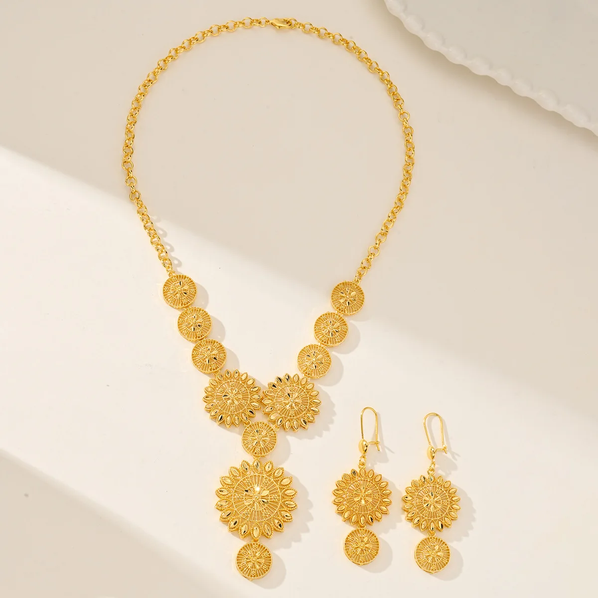 9999 Gold Dubai Middle East Jewelry Set for Women, Necklace and Earrings, Bridal Collection, Direct Factory Sale