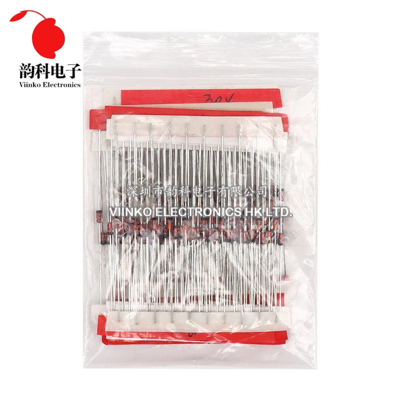 140pcs 1/2W Zener Diode Assorted Kit DO-35 0.5W 3.3V-30V 14Values Each 10pcs DIY Sample Set