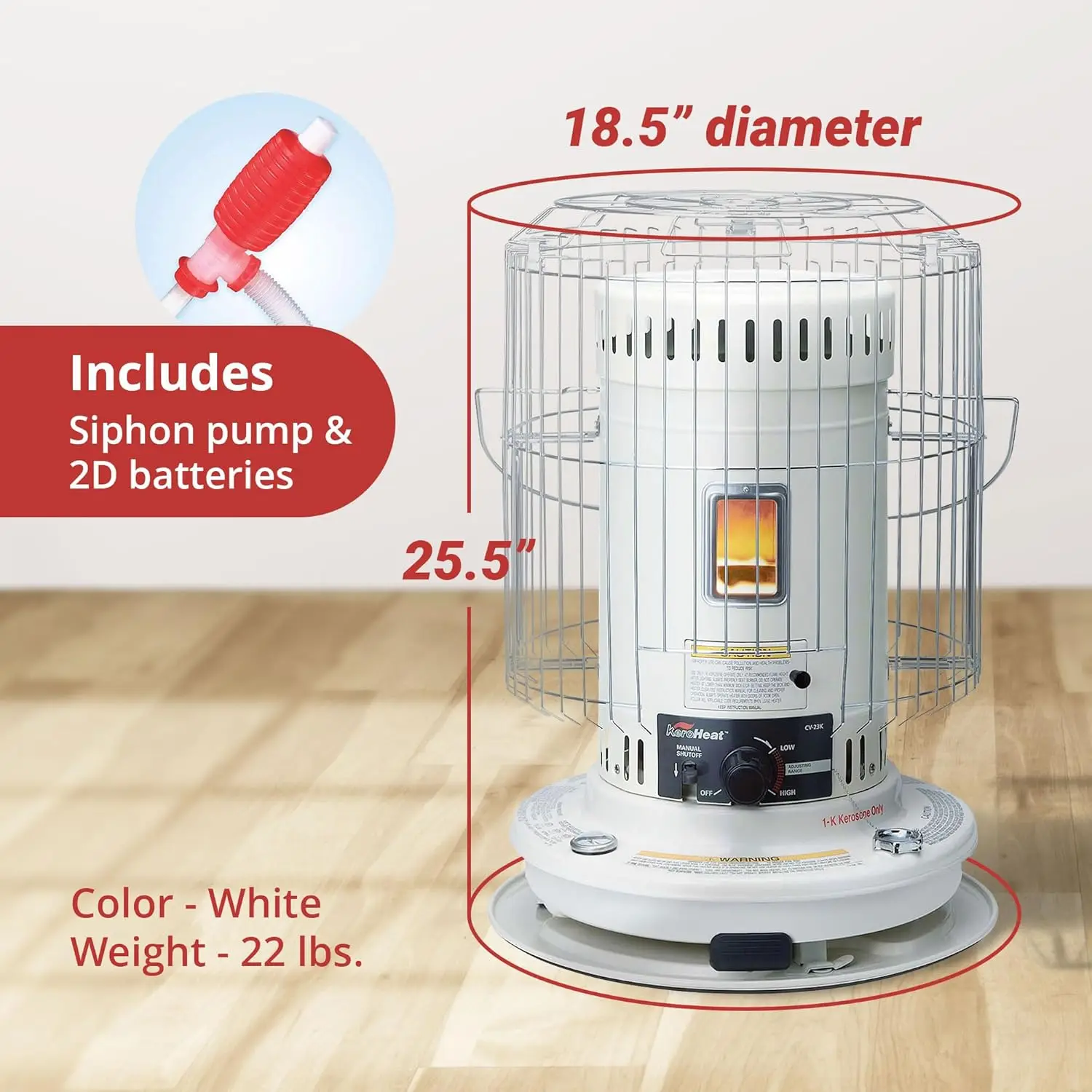 Outdoor Kerosene Heater, 23,500 BTU, Portable Use, White