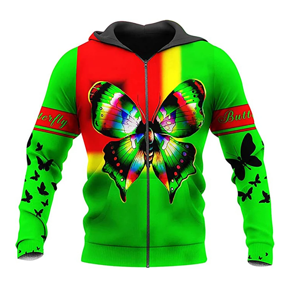 Colors Butterfly Zipper Hoodies Cardigans Sweatshirts Printed Harajuku Crewneck Outdoor Funny Sports Streetwear Mens Clothing