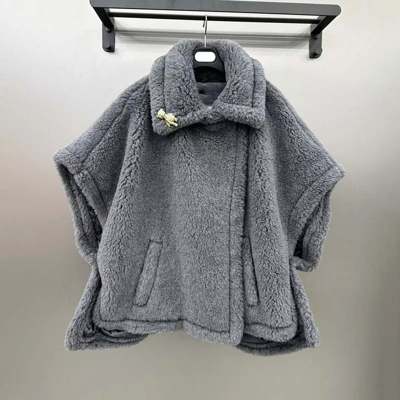 New Fashion 2024 New Arrival Natural Real Sheep Wool Clothes Short Sleeve Turn-Down Collar Coat Winter Women