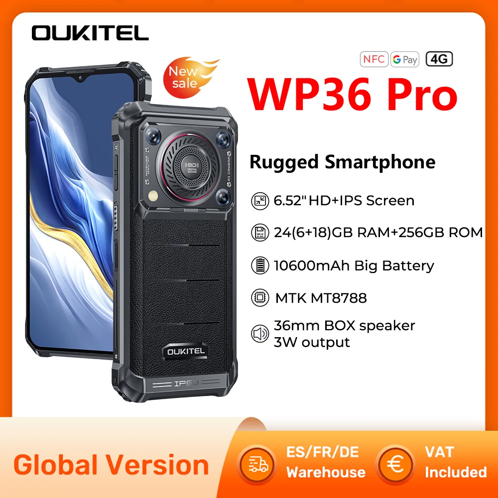 Oukitel wp36 pro 4g robustes Telefon mtk8788 10600mah Akku 36mm Box Lautsprecher Smartphone 6GB 256GB 13MP Kamera Android 14,0 Telefon