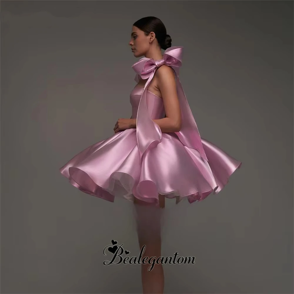 Bealegantom Pink Chic Homecoming Dresses 2025 Sweetheart Satin Short Prom Dress with Voluminous Skirt and Bows Hoco Dress H19 image 5