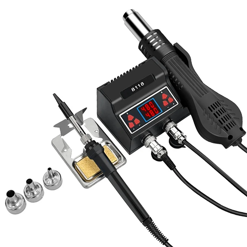 8118 SMD Rework Soldering Station 2-In-1 Hot Air & Soldering Iron For BGA PCB IC Repair, Advanced Welding Tool US Plug-AT36