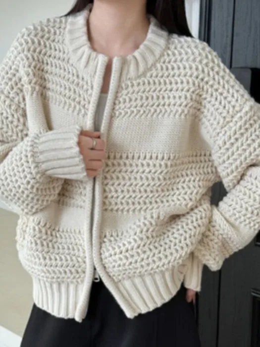 

Korean Sle Thi Knit Zipper Sweater Coat Women's Winter Faion Lazy Versatile Thiened Knitted Open Cardigan