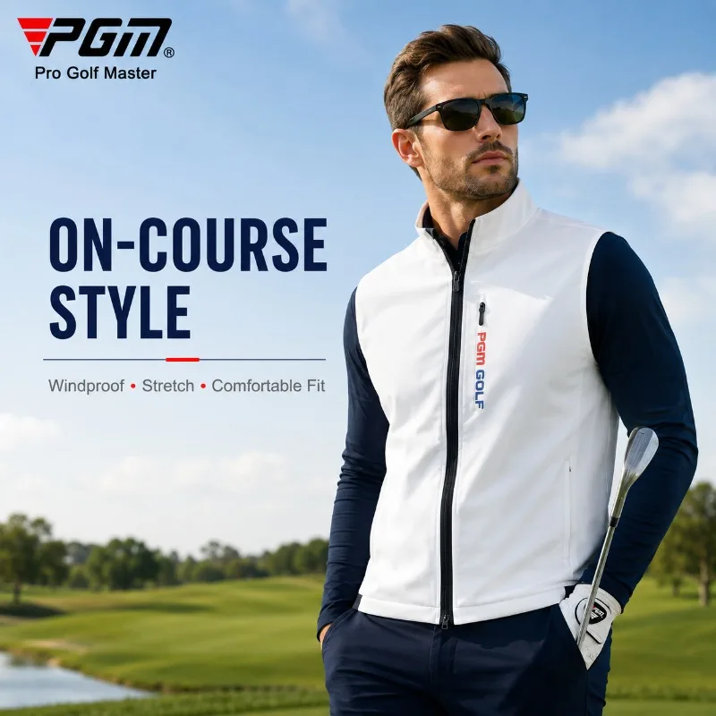 PGM Men Golf Vest Windproof Thermal Full Zip Sleeveless Jacket Lightweight Stretch Waistcoat for Outdoor Sports