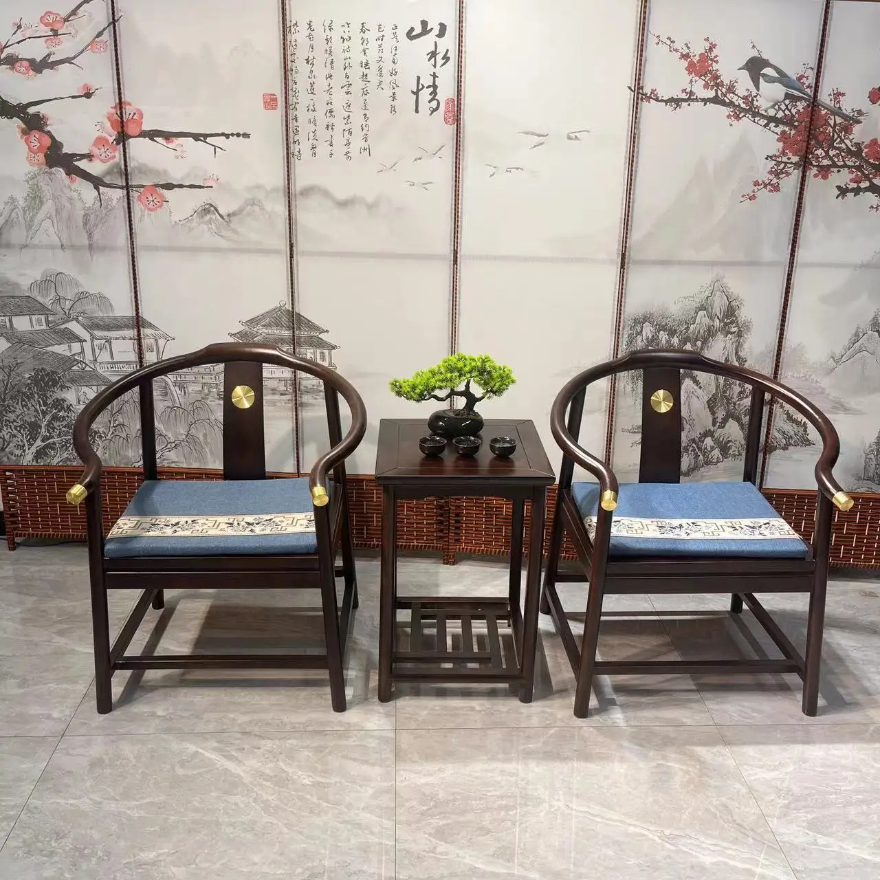 

Golden rosewood armchair living room tea table three-piece set tea table chair new Chinese style chair hotel hotel leis