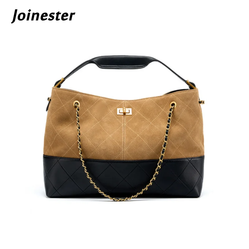 

Color Blocked Suede Genuine Leather Shoulder Bag for Women Fashion Commuting Bucket Bags Versatile Messenger Bag