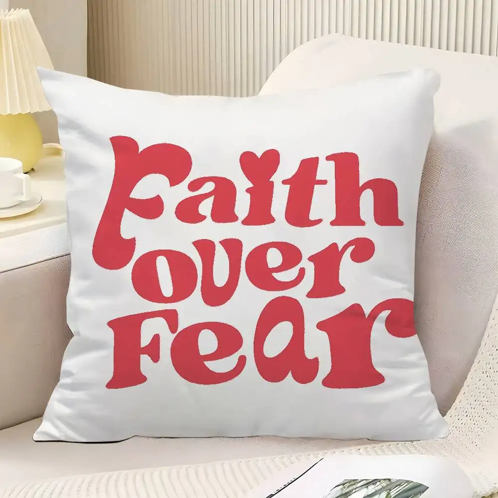 FAITH OVER FEAR Throw Pillow Cover Neutral Decor Cushion Cover Soft Sofa Couch Bed Home Decor Pillow Case