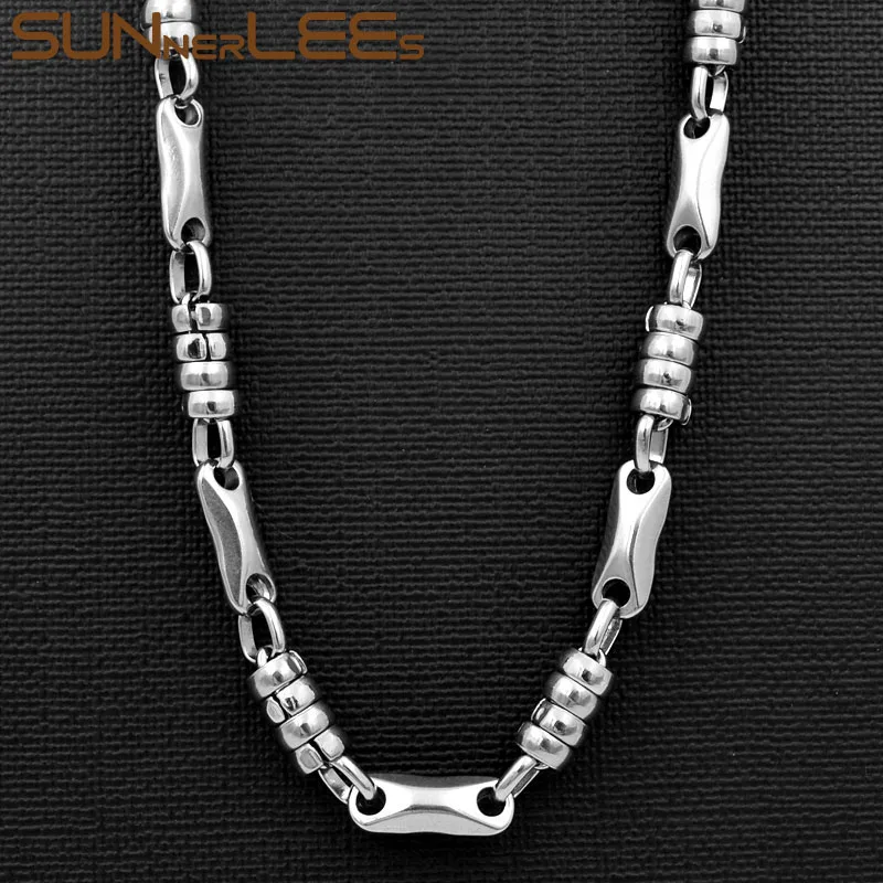 SUNNERLEES Jewelry Stainless Steel Necklace Bracelet Set 7mm Geometric Link Chain Silver Color Gold Plated Men Women SC113 S