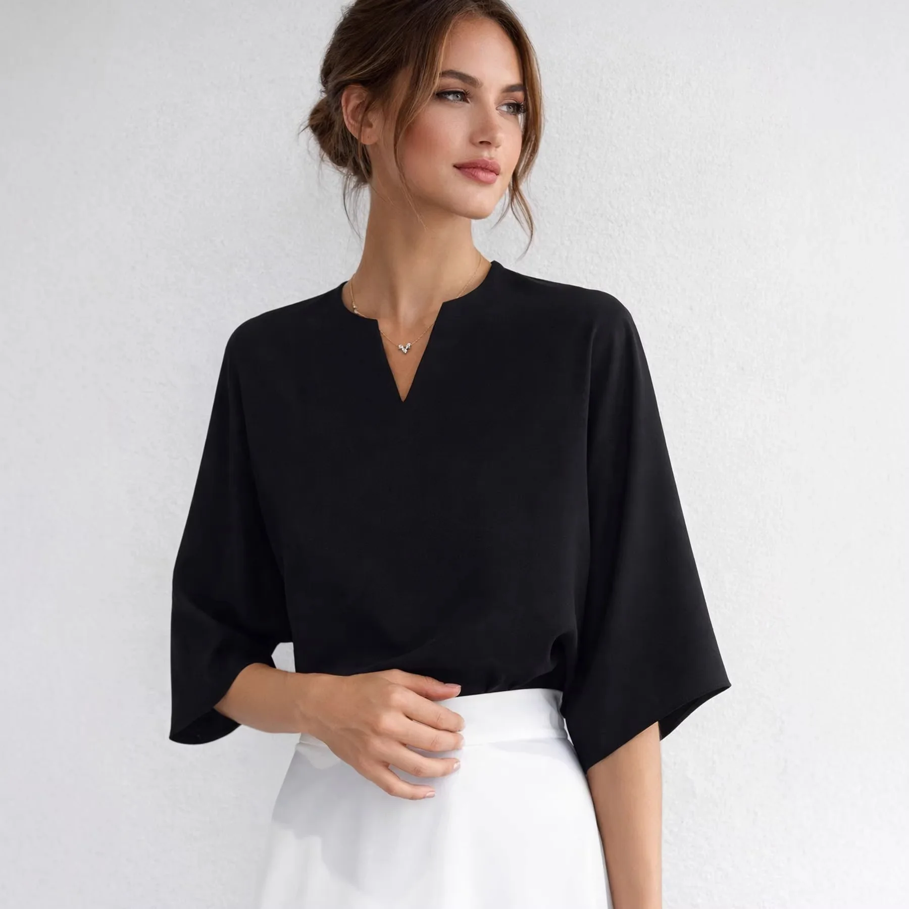 

Черная женская летняя модная повседневная свободная блузка без рукавов с V-образным вырезом из легкого полиэстера