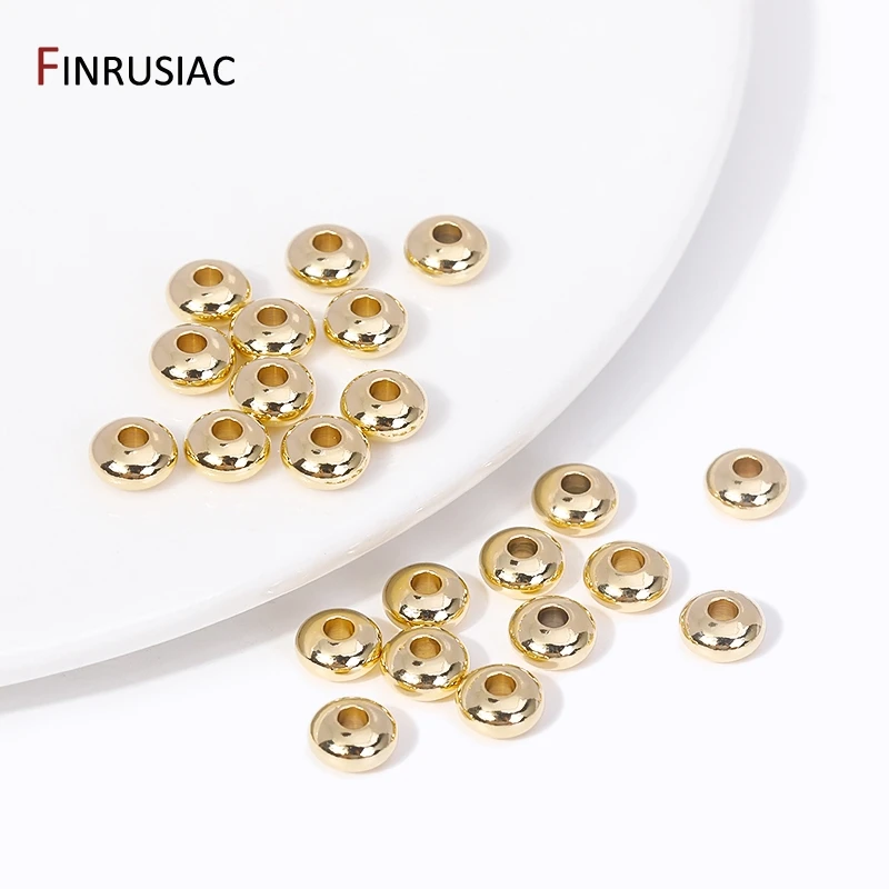 30PCS 4/5/6mm 14K Real Gold Plated Brass Saucer Beads For Jewelry Making High Quality Spacer Beads For Needlework Material