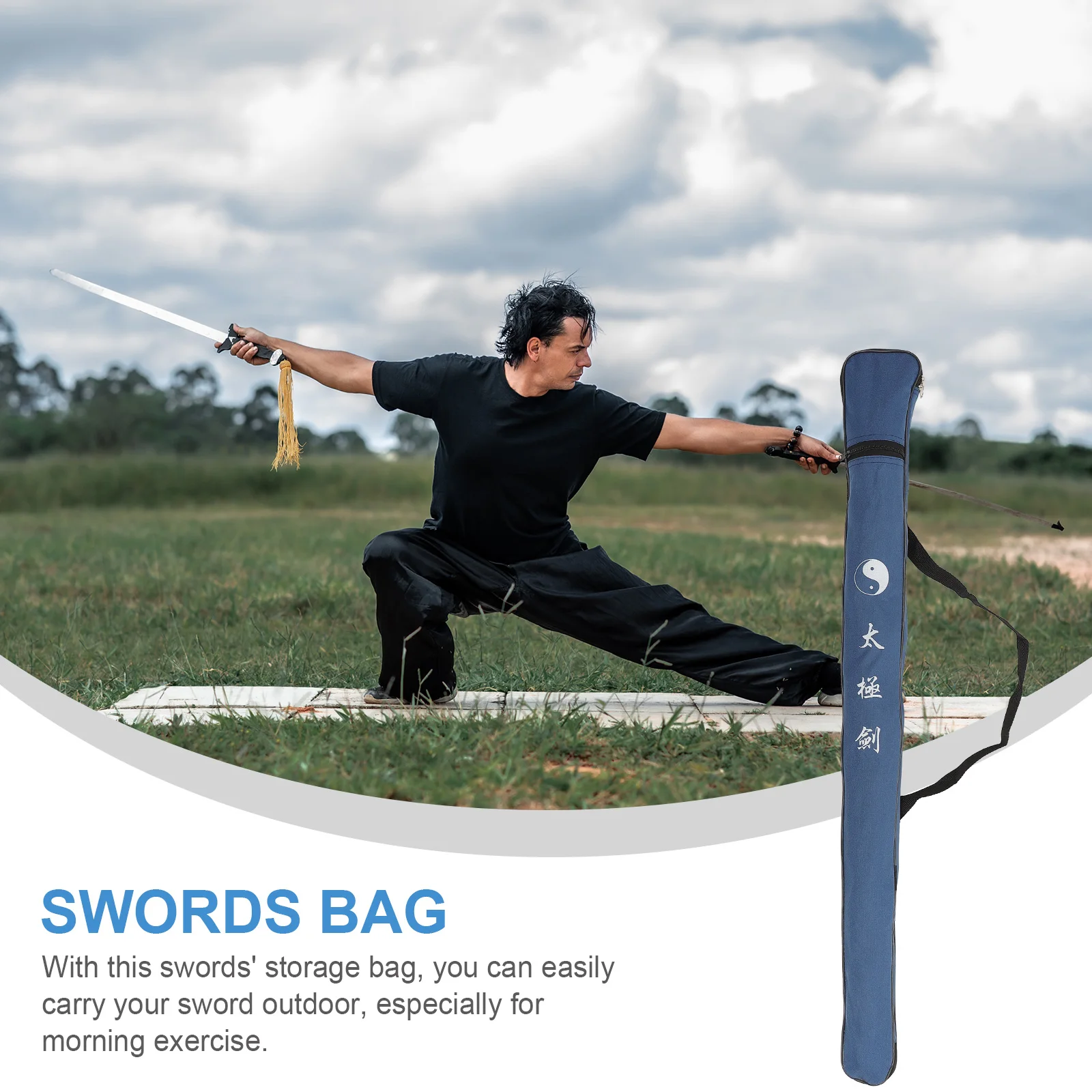 

Sword Bag Blue Canvas Tai Chi Martial Practice Cover Lightweight Portable Carrying Case Swords Bag Taichi Storage