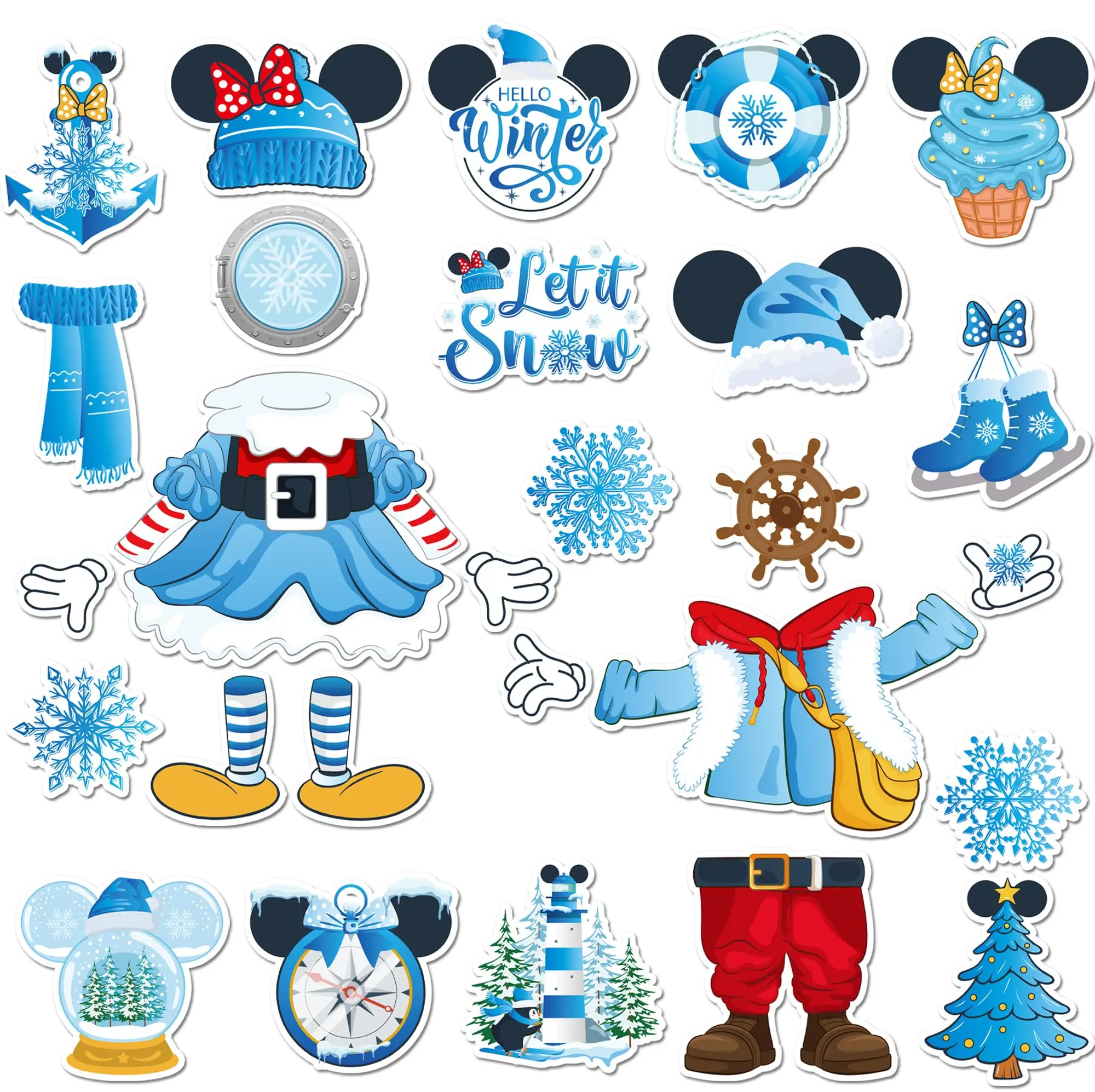 

Winter Cruise Door Magnets - 16 PCs Blue Christmas Mouse Snowman Snowflake Ship Cabin Decorations Magnetic Stickers Cute Anchor