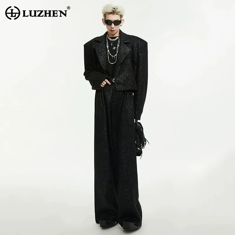 LUZHEN 2025 New Original Sequin Design Short Blazer Coat Men's Stylish Handsome Loose Straight Casual Pants Solid Color LZ9814