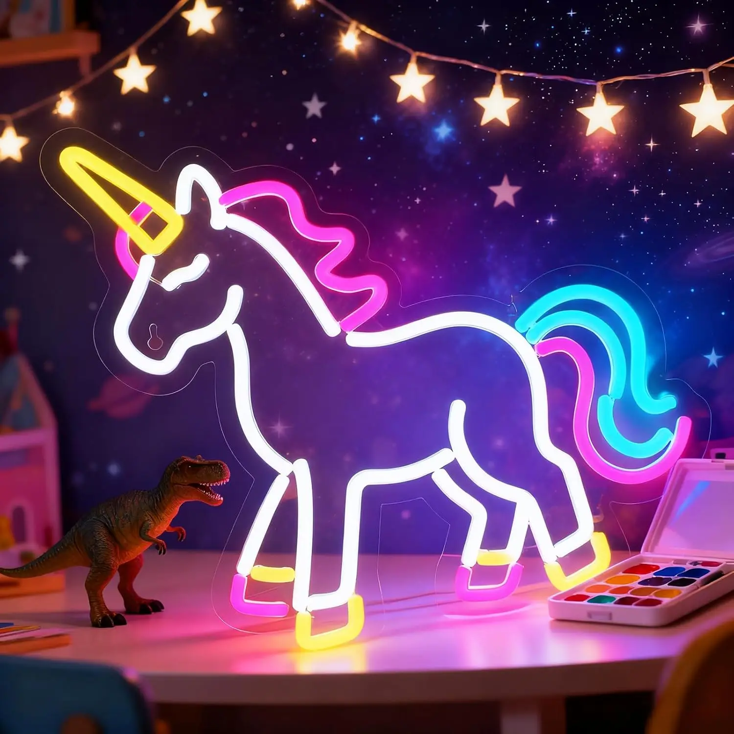 Unicorn Neon Sign LED Marquee Light Colorful Cartoon Animal Shape Fantasy Style Night Lamp for Kids Room Nursery Playroom Decor