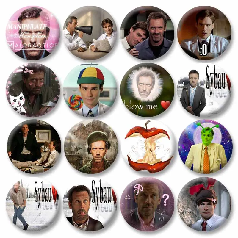 Funny TV Character Dr. House James Wilson Badge Creative Round Plastic Brooch Clothes Decorative Pins Jewelry Gifts for Friends