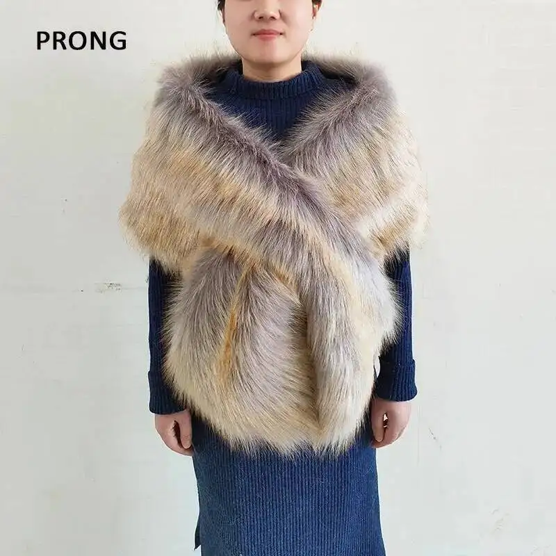 Women Faux Fur Shawls Wraps Winter Plush Wedding Cape Bridal Wraps Luxury Long Size Neck Warmer Fur Scarf Party Dress Accessory view 6