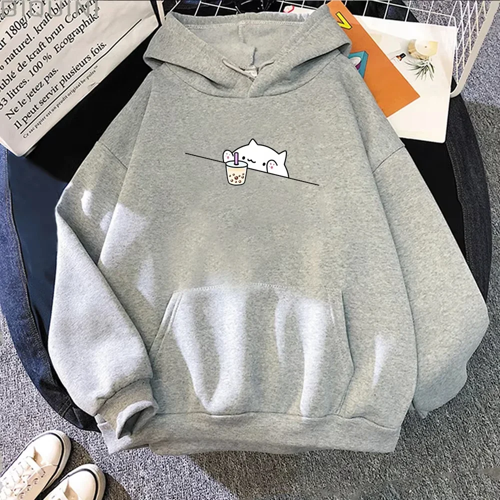 2025 Bubble Tea Gedruckt Casual Pullover Vintage Cartoon Weibliche Mit Kapuze Kleidung 2021 Neue Frauen Hoodies Kawaii Katze und Boba Schweiß