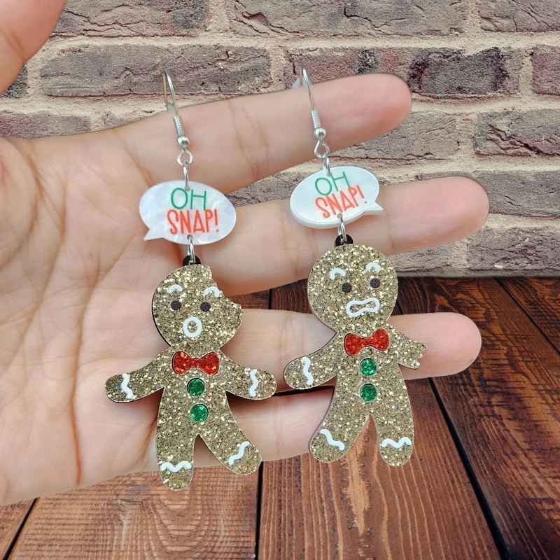 Funny Snapped Gingerbread Man Acrylic Christmas Earrings Xmas Women Cute Cartoon Talking Gingersnap Dangle Earring Party