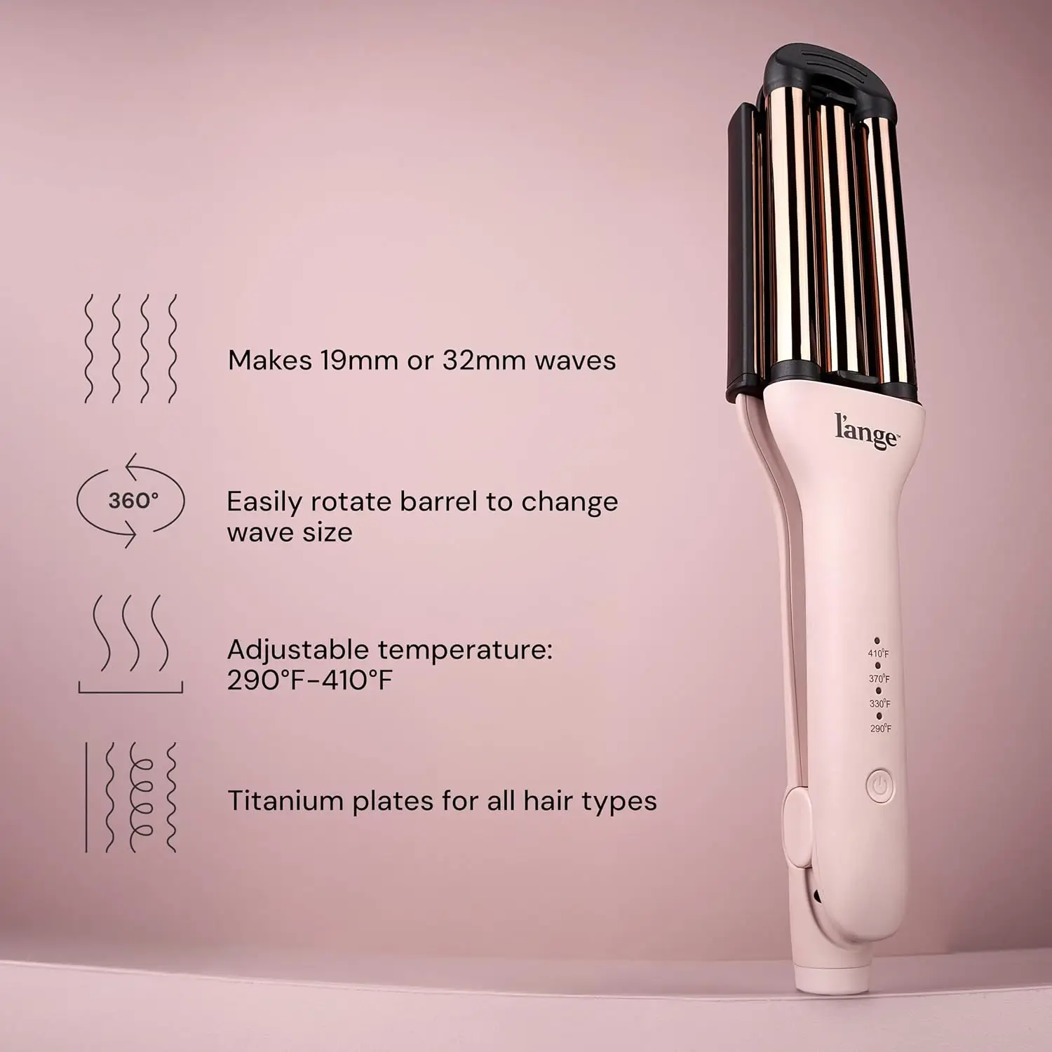 2-in-1 Adjustable Titanium Hair Waver & Crimper, 19mm & 32mm Barrels, Beach Waves & Defined Crimps, Dual Voltage - view 2