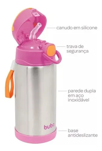 Children's Thermal Bottle C/Straw Stainless Steel 400ml-Buba Rose