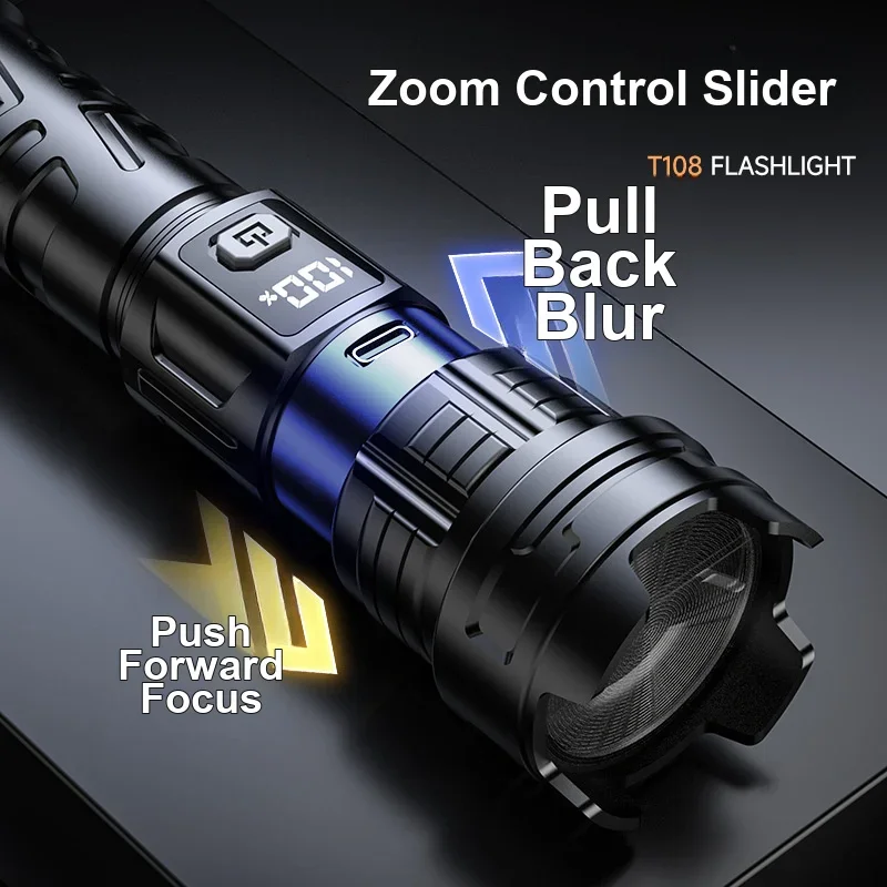 Telescopic Zoom High Power Searchlight Digital Display USB Rechargeable Waterproof Ultra Bright Long Distance Outdoor Use