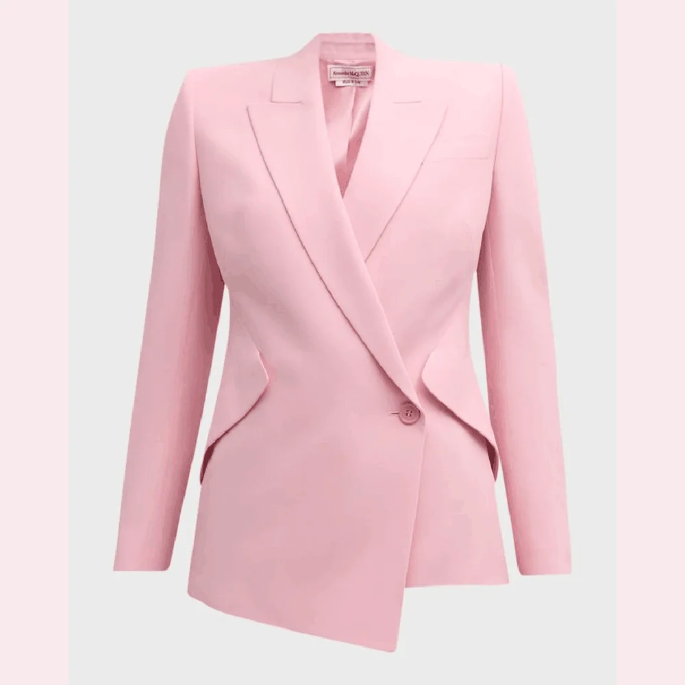 Chic Pink One Button Design Slim Women Pants Set High-end Female Two Pieces(Blazer+Trousers)أطقم بناطيل