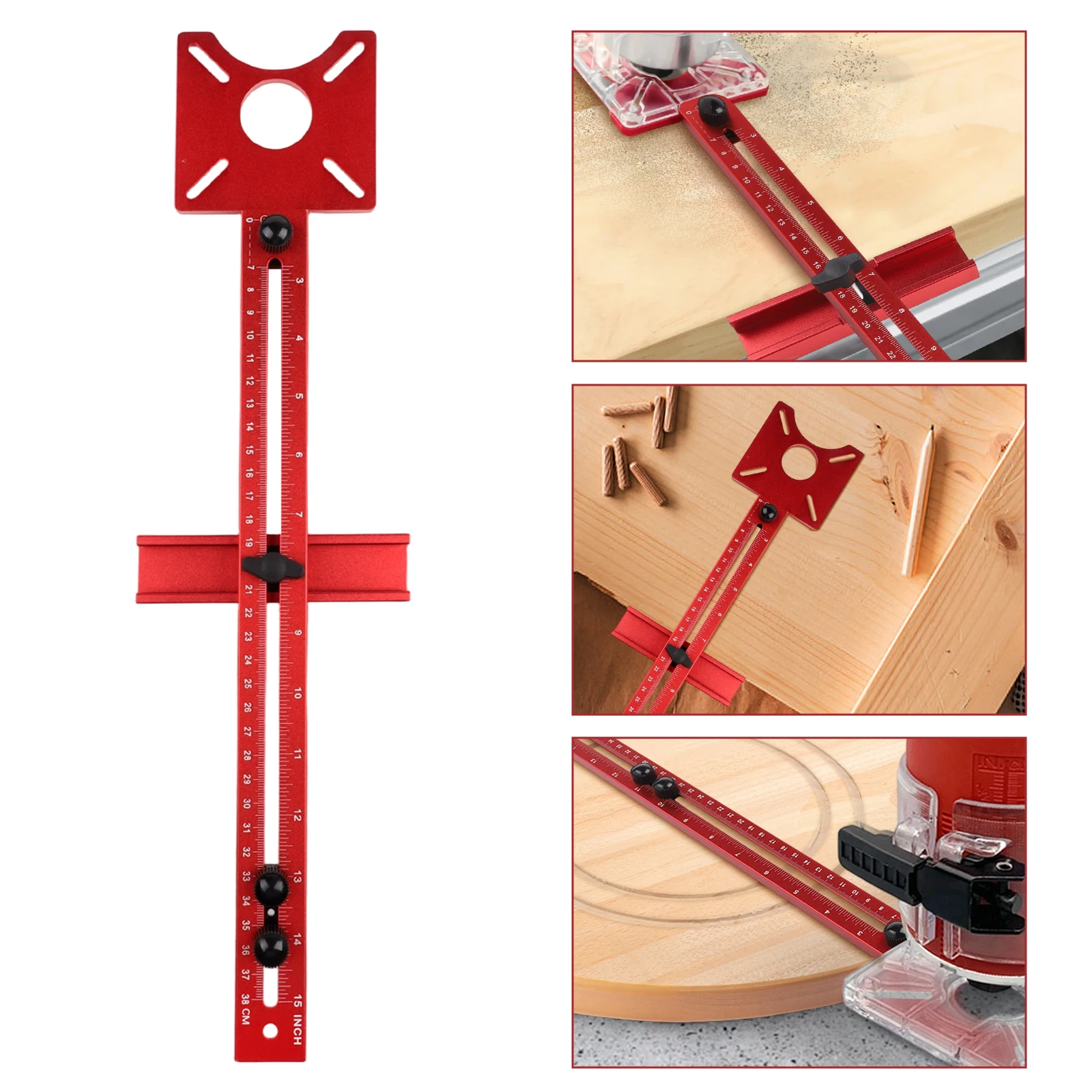 1 Set 4 In 1 Cabinet Hardware Jig Aluminum Alloy Automatic Center Punch For Woodworking Edge Trimming Router Base Tool Kit
