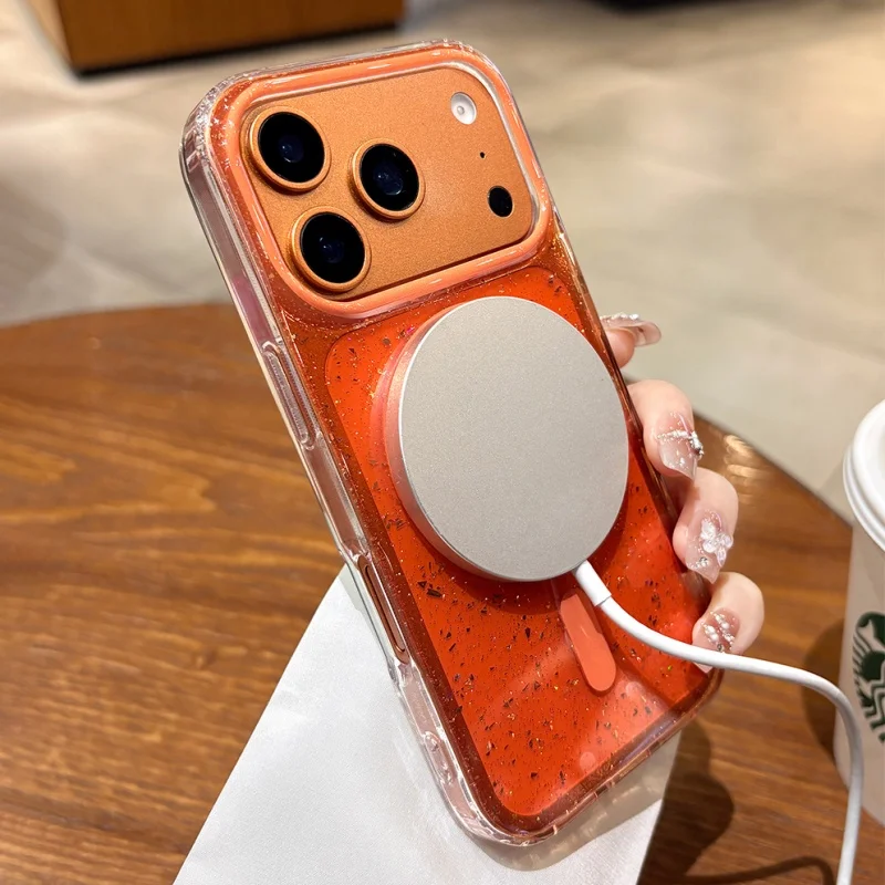 بريق الترتر المغناطيسي شحن لاسلكي لحالة Magsafe آيفون 17 16 15 14 13 برو ماكس الهواء غطاء للحماية للصدمات