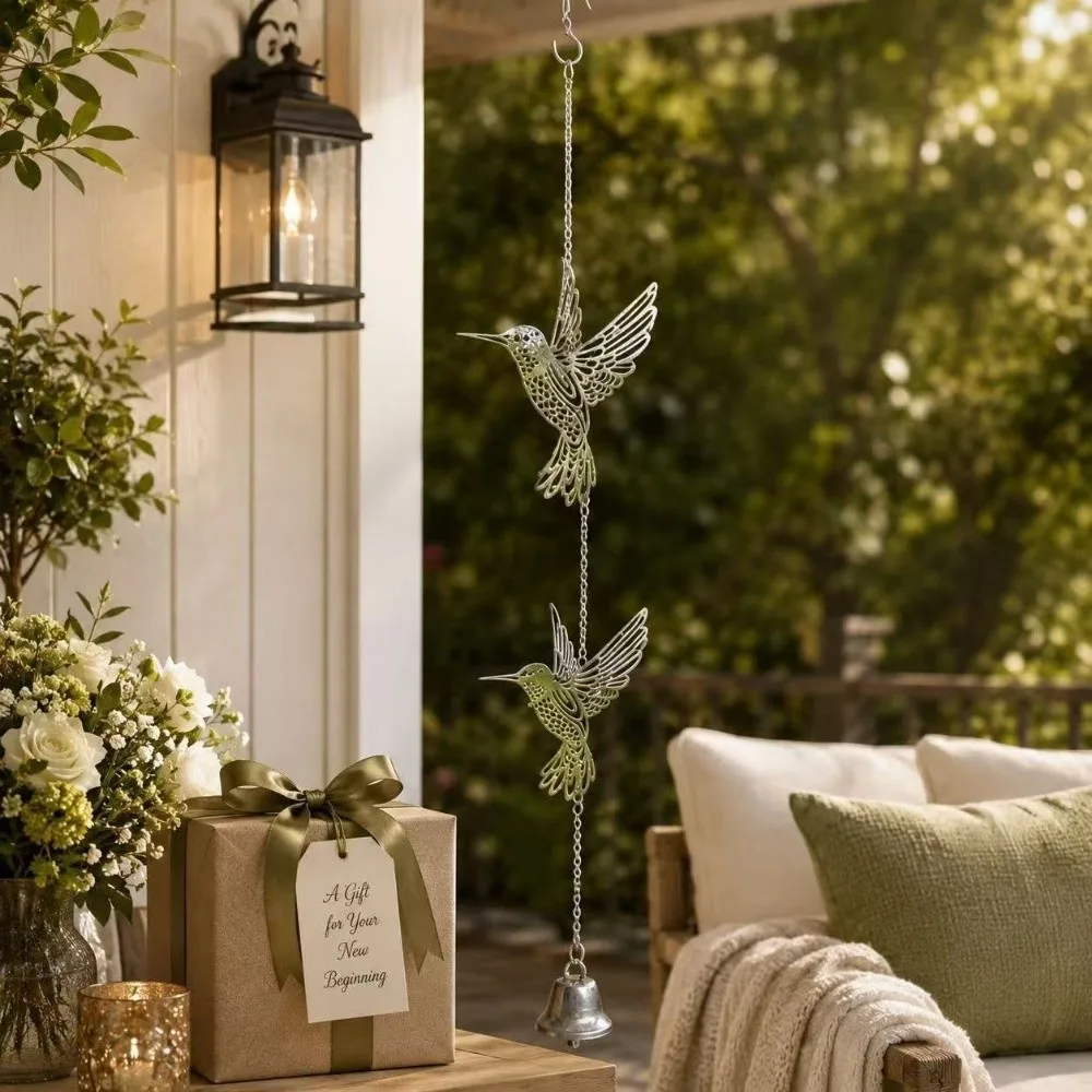 Hanging Pendant Hanging Wind Chime Hollow Out Garden Decor Hummingbird Wind Chimes DIY Sun Catcher 2D Flat Metal Bird Bell
