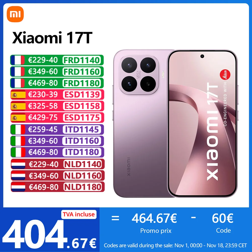 Xiaomi 17T 5G, NFC, MediaTek Dimensity 8500-Ultra, 6,59 pollici, 120 Hz, Fotocamera principale Leica da 50 MP, Batteria da 6500 mAh, IP68