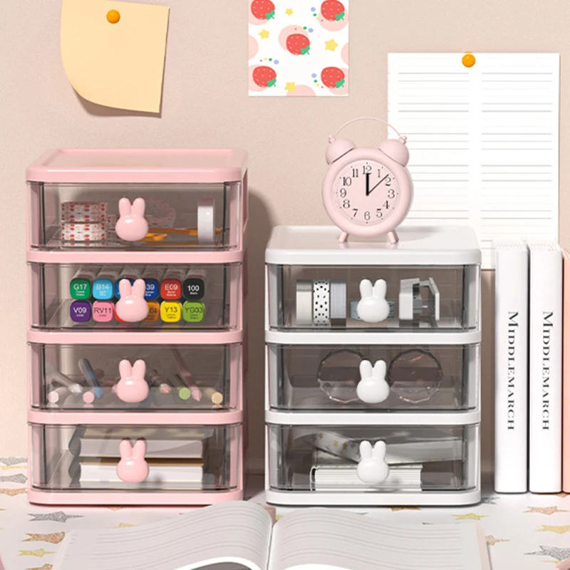 

Cute Plastic Cosmetic Jewellery Storage Box Dormitory Desktop Drawer Small Cabinet Multi-layer Optional Household Utensils