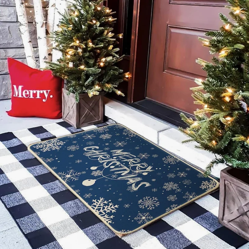 Christmas doormat blue indoor and outdoor entrance winter snowflake decorative floor mat 61X90cm