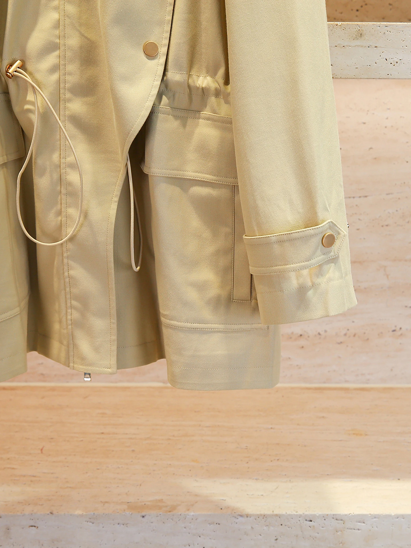 High-End Women's Autumn Coat Barn Sle Dstring Waist Workwear Jaet Simple Loose Fit Long Sve ort Length Single Button