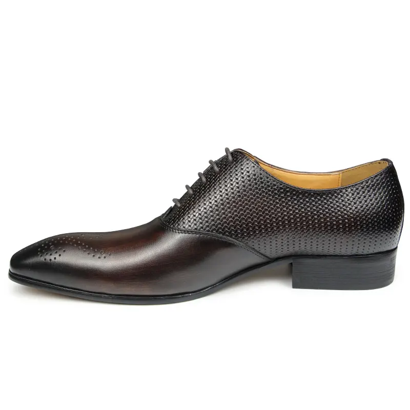 Zapatos de negocios de cuero genuino para hombre, calzado de vestir con cordones Oxfords, punta estrecha, color negro, verde, café