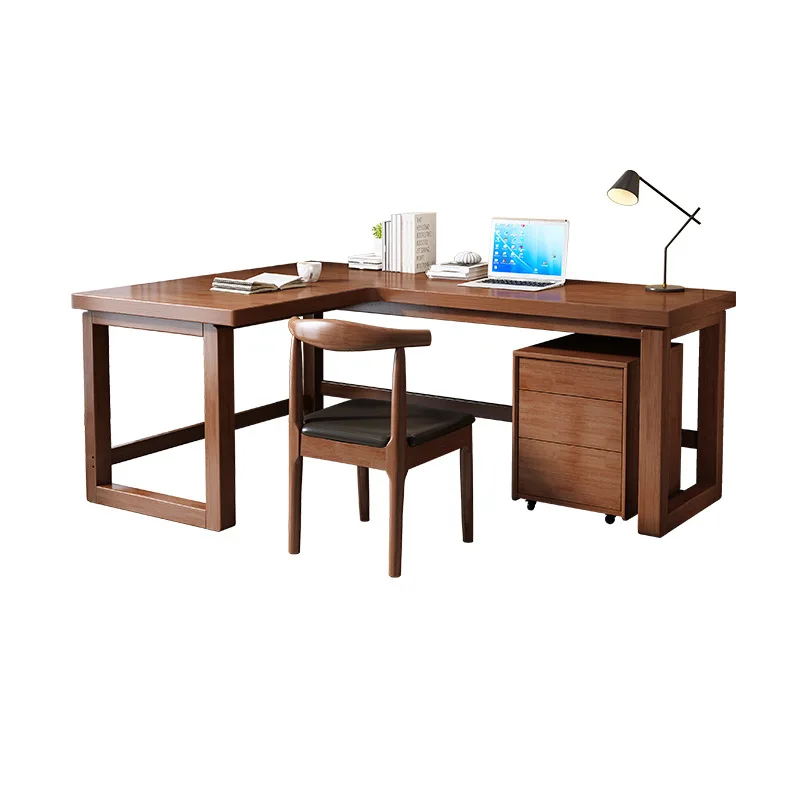 

Solid wood desk, thickened and bold L-shaped corner, modern simple writing desk for home use