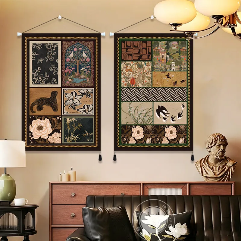 Vintage French Tapestry Wall Hanging - Dark Botanical Forest Art, Boho Home Decor for tavern Cafe and Bedroom, Wall Decor