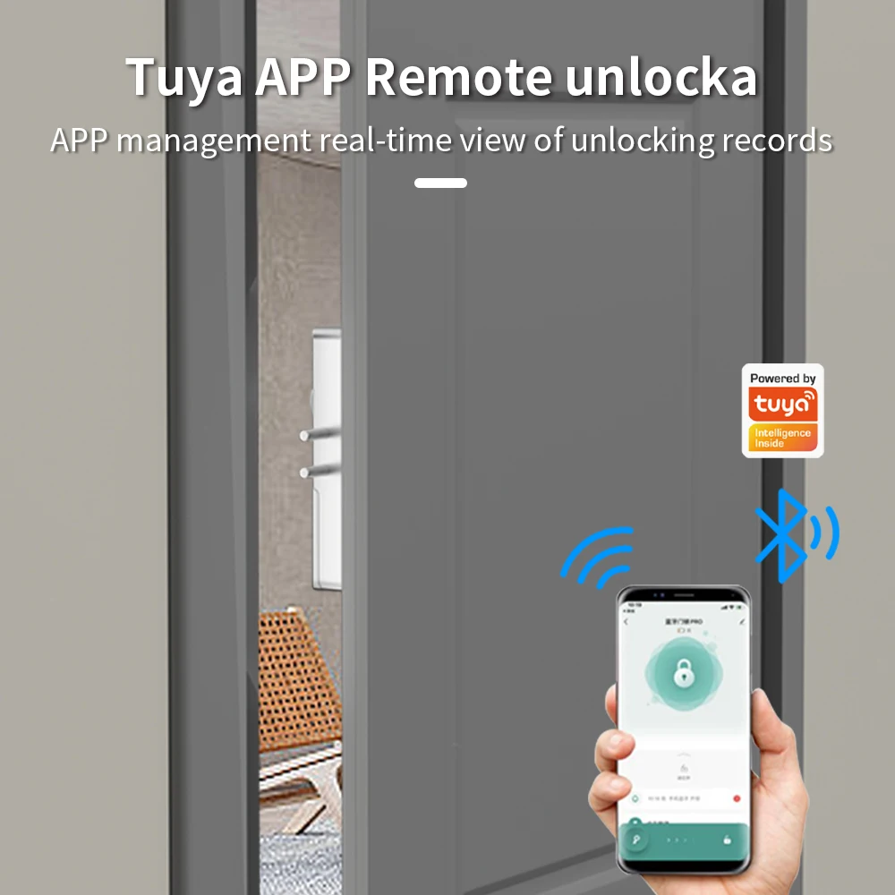 Work with Tuya APP Bluetooth Smart Door Handle Lock Invisible Unlock APP RFID Card Password M1 Gateway to WiFi Security Lock