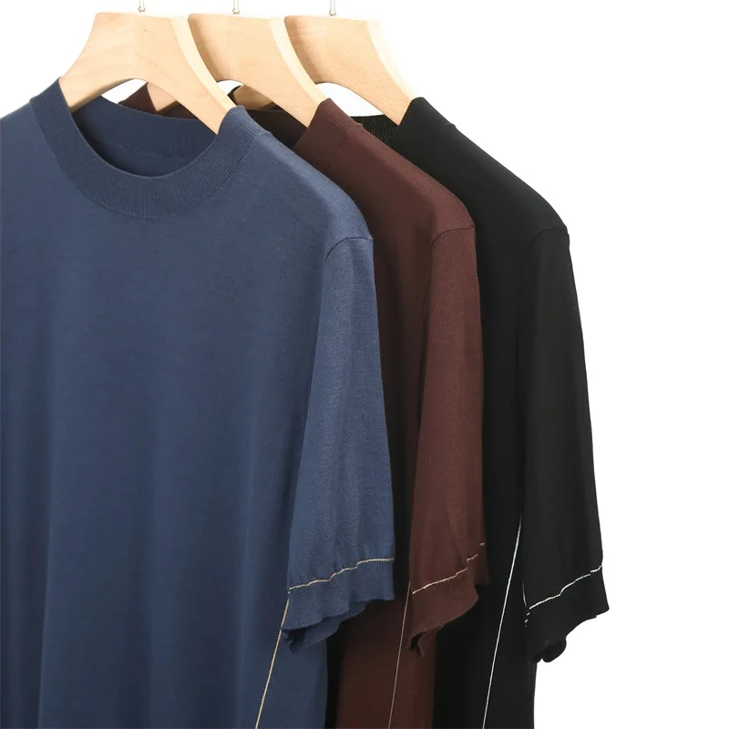 T-shirt Lyocell 68,6% Primavera Estate Casual Maglieria in cotone di seta Manica corta Top elastici Pullover Camicie in maglia traspirante