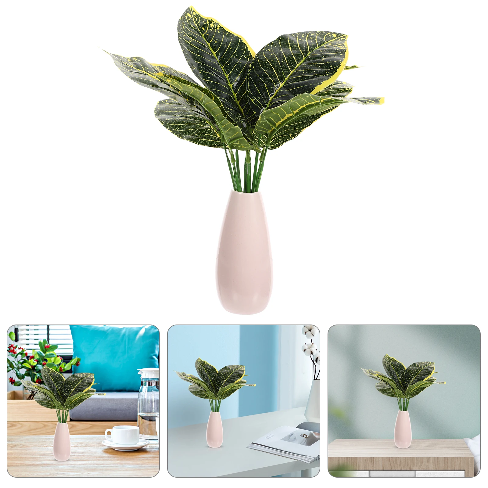 

6pcs Artificial Plant Decor Lifelike Simulation Leaves Desktop Ornament Artificial Green Plant Office Home Garden Decoration